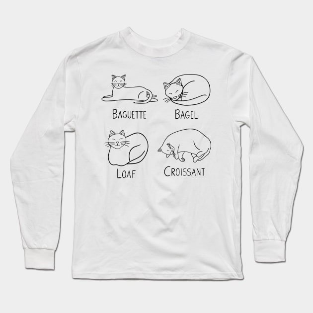 4 Bread Cats (black) Long Sleeve T-Shirt by carolinewillustration